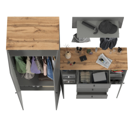 Шкаф в прихожую две двери с комодом и вешалкой для одежды с полкой Остин