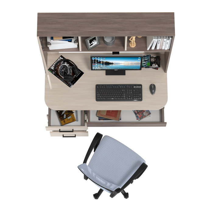 Прямые компьютерные столы, Стол компьютерный с надстройкой Сигма и компьютерное кресло серое