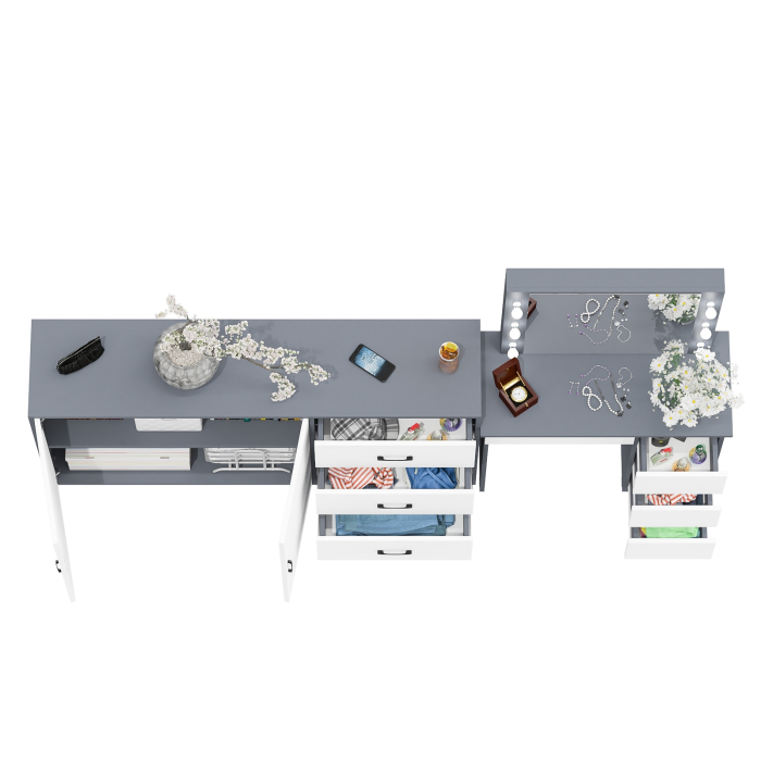 С зеркалом, Косметический столик Сура с зеркалом и подсветкой и с тумбой-комодом 123-1604