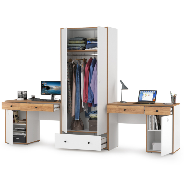 Офисная мебель, Два письменных стола и шкаф Вуди