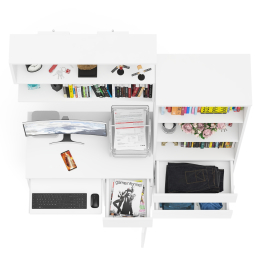 Стол компьютерный Мори МС-1 правый с навесной полкой и стеллаж-комодом 600.3