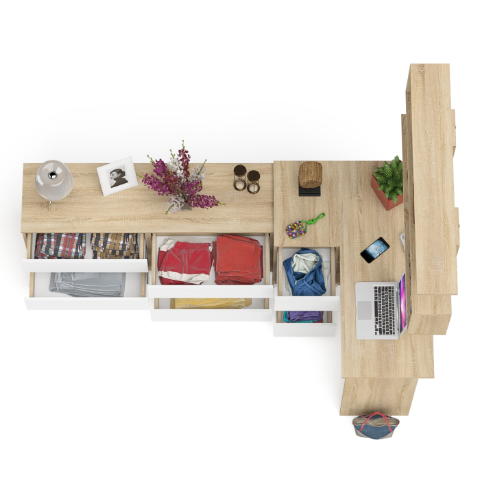 Домашние кабинеты, Стол угловой компьютерный Мори МС-16 левый с навесной книжной полкой и комодом МК1380.6