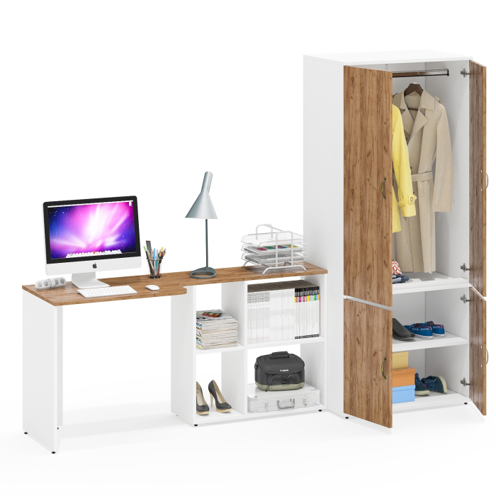 Домашние кабинеты, Шкаф для одежды глубокий с дверками и компьютерный стол Лидер-8