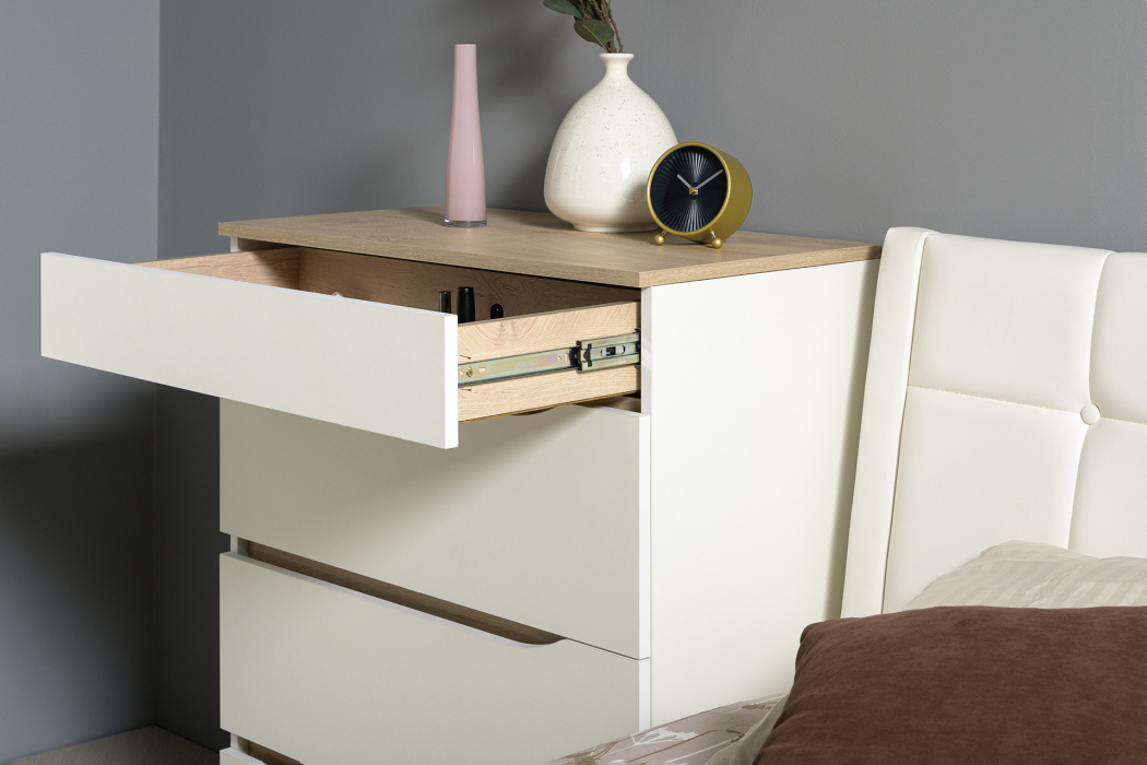 Спальные гарнитуры, Спальный гарнитур Муссон № 22 белый/чёрный/дуб эндгрейн/иск.к белая, 1600х2000 мм