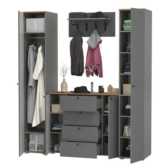 Прихожие, Большой комод две дверки четыре ящика с вешалкой с полкой и два шкаф-пенала Остин