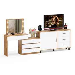 Стол-трансформер косметический с подсветкой 110 и комод-тумба три ящика 122-1504