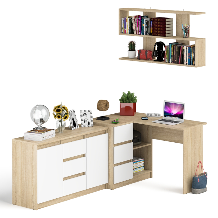 Домашние кабинеты, Угловой компьютерный стол Мори МС-16 левый с верхней полкой и тумбой-комодом 1200-3