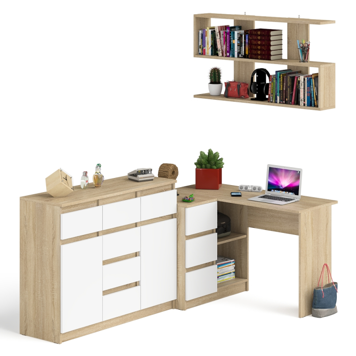 Домашние кабинеты, Стол компьютерный угловой Мори МС-16 левый с комодом МК1200.4 и навесной открытой полкой 1200