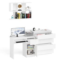 Комод Мори четыре ящика на 800 с компьютерным однотумбовым столом МС-1 правый и навесной полкой