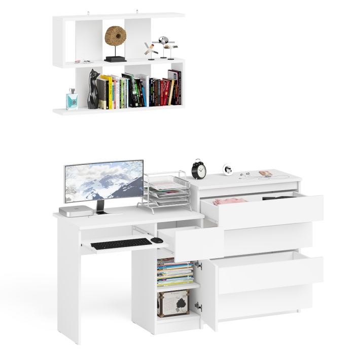 Прямые компьютерные столы, Комод Мори четыре ящика на 800 с компьютерным однотумбовым столом МС-1 правый и навесной полкой