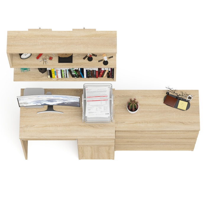 Прямые компьютерные столы, Комод три ящика МК800.1 с компьютерным столом Мори МС-1 правый и навесной полкой 900