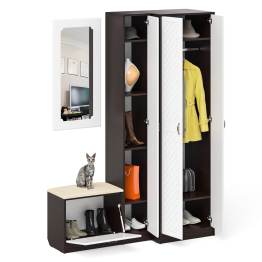 Тумба для обуви с сидением с зеркалом и пенал со шкафом П-6 № 26 МДФ фрезеровка ромб