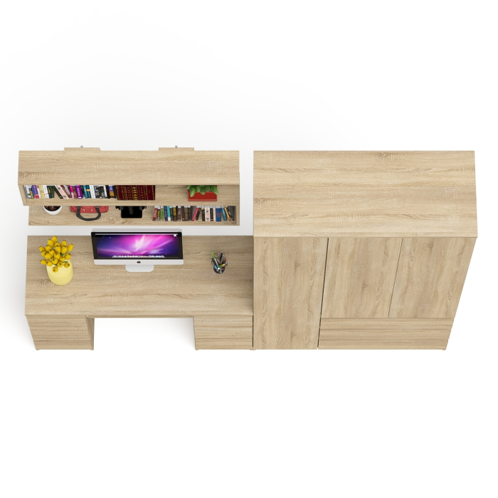 Домашние кабинеты, Шкаф-комод трёхдверный Мори МШ1200.1 с письменным столом и открытой книжной полкой