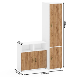 Узкий глубокий шкаф 23Б Лидер-8 и две тумбы с нишей и дверкой