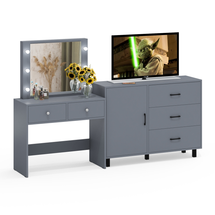 Туалетные столики, Стол туалетный для спальни с лампочками СТ-5 и тумба-комод 122-1204