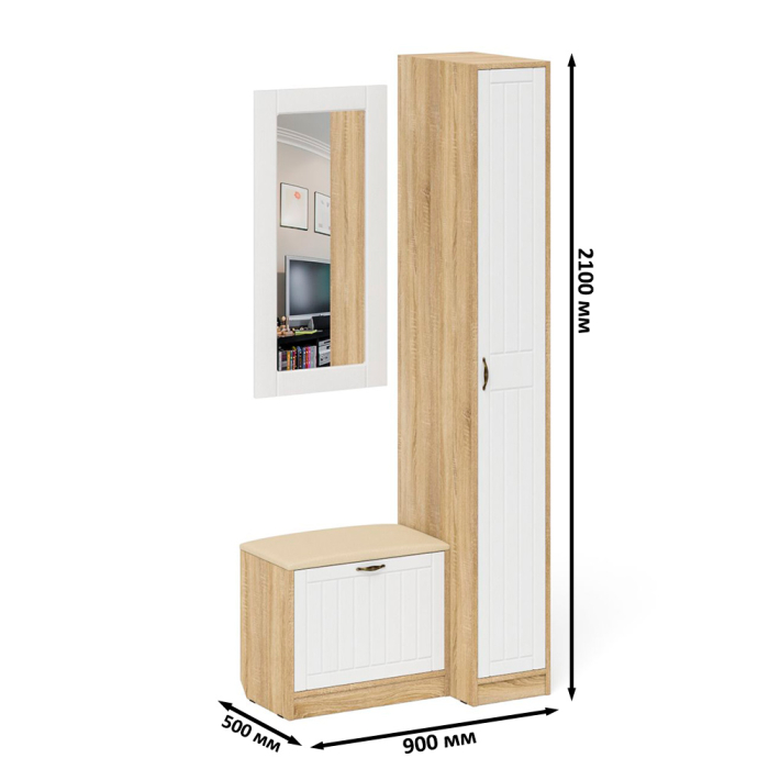 Прихожие, Обувница с сиденьем и зеркалом и пенал П-6-500 фрезеровка прованс