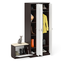 Шкаф с пеналом и тумбой для обуви с мягким сиденьем П-6-500 фрезеровка ромб