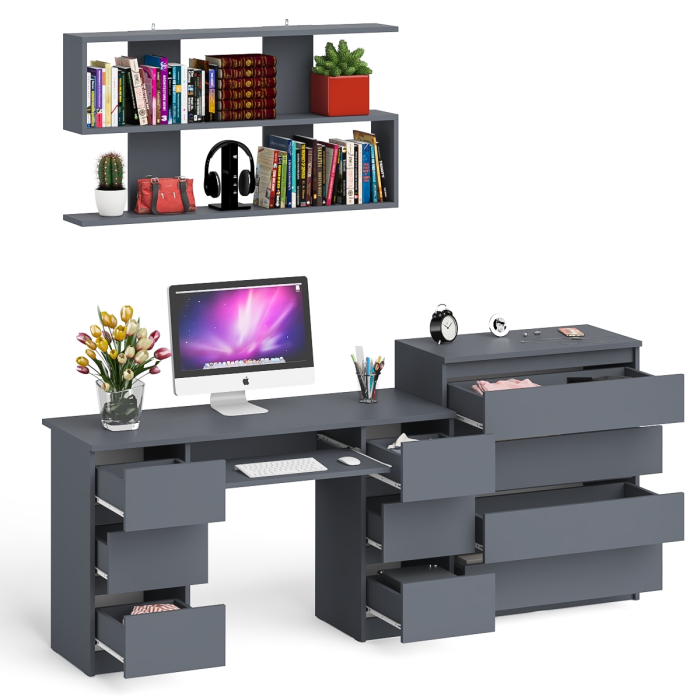 Домашние кабинеты, Стол письменный Мори МС-2 с комодом МК800 4 ящика и полкой 1200