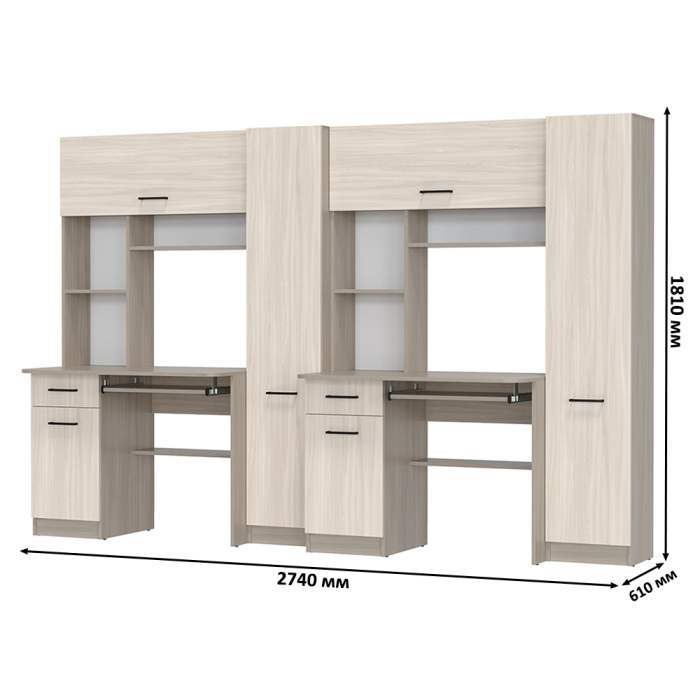 Прямые компьютерные столы, Столы рабочие для двоих с компьютерными креслами Aльфа