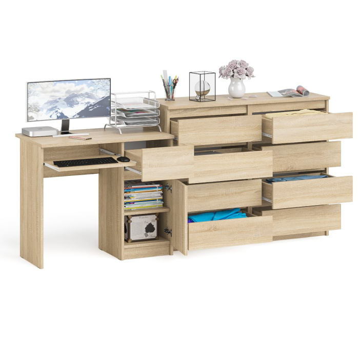 Компьютерные столы, Комод 8-мь ящиков Мори МК1200 и правый компьютерный стол Мори МС-1