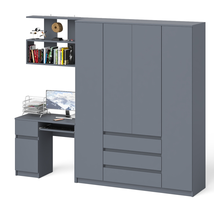 Домашние кабинеты, Четырёх-дверный шкаф-комод Мори МШ1600.1 с компьютерным столом МС-1 тумба слева и верхней полкой