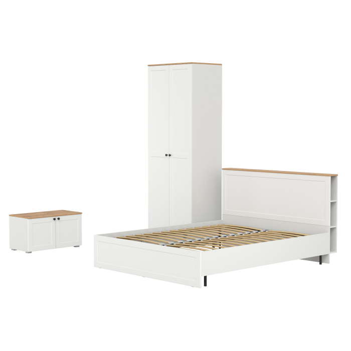 Спальные гарнитуры, Кровать с ортопедическим основанием Остин и шкаф-комод для одежды с тумбой с дверками