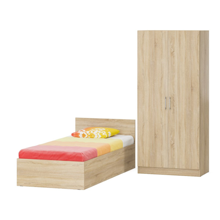 Спальные гарнитуры, Односпальная Кровать с ящиками 900 со шкафом для одежды 2-х створчатым Стандарт