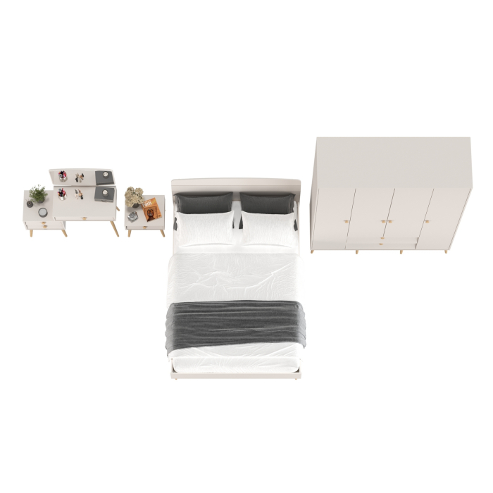 Спальные гарнитуры, Большой 4-х дверный шкаф Афина с кроватью 1400 с тумбочкой и трюмо с зеркалом