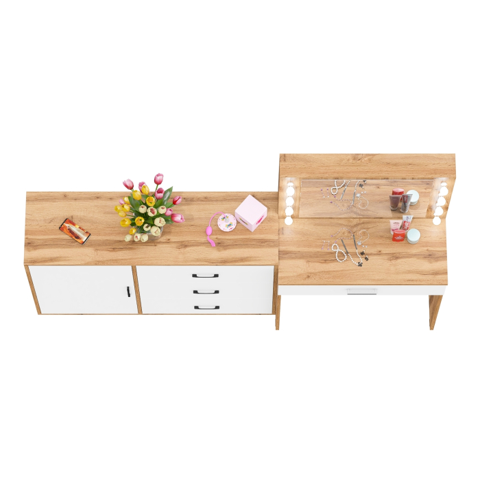 Туалетные столики, Косметический стол с подсветкой и выдвижным ящиком СТ-4 и комод 122-1204