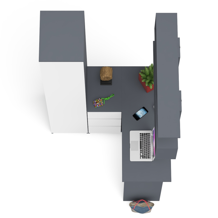 Домашние кабинеты, Угловой компьютерный стол с ящиками Мори МС-16 левый с книжной полкой и пеналом с полками