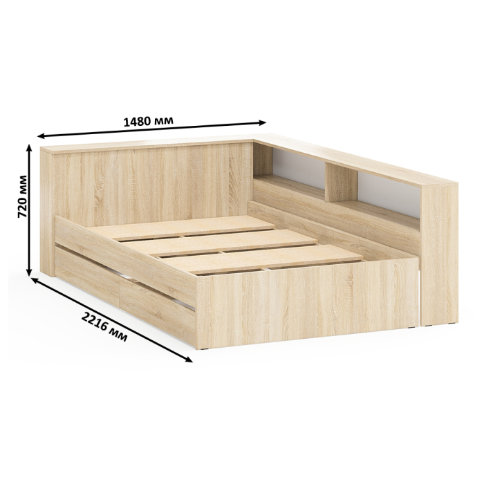 Кровати 120 см, Ксения 1200 кровать с ящиками, ящиком для белья и прикроватным блоком для вещей