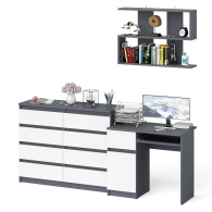 Прямые компьютерные столы, Комод на восемь ящиков МК1200.8 Мори с компьютерным столом МС-1 левый и верхней полкой 900