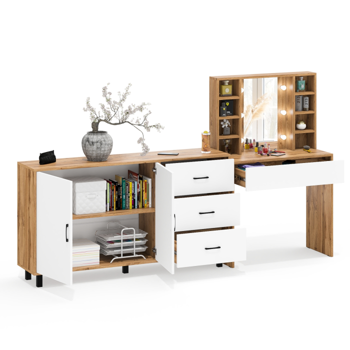 С зеркалом, Косметический cтол с подсветкой и ящиком 115 и комод 123-1604