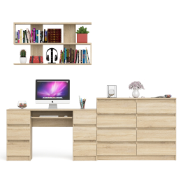 Полка Мори 1200 с письменным столом Мори МС-2 и комодом на восемь ящиков