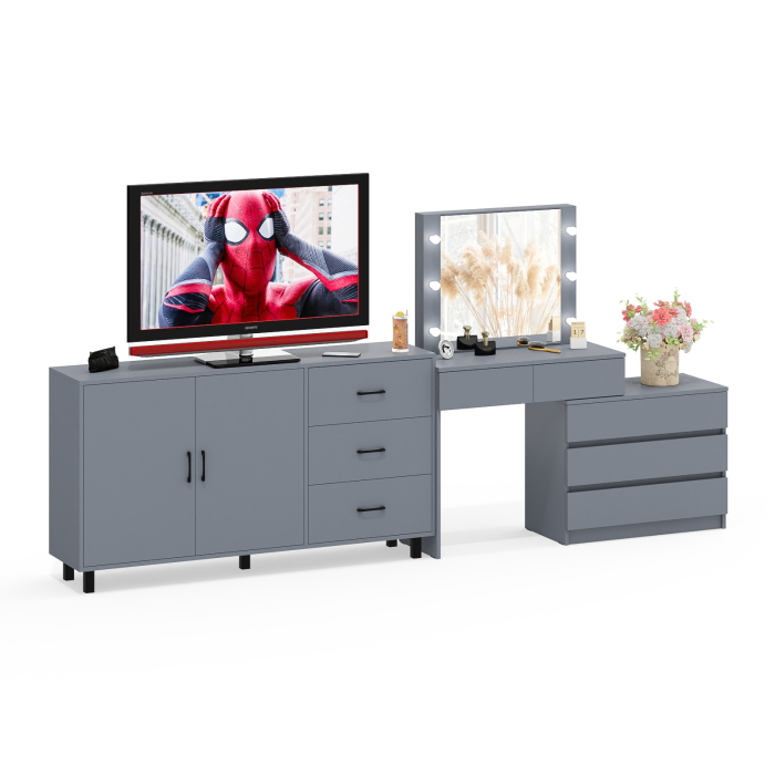 С зеркалом, Туалетный столик-трансформер с подсветкой и зеркалом 110 и комод-тумба 123-1604