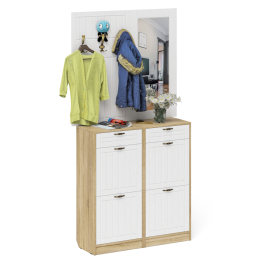 Две тумбы для обуви с ящиками с вешалкой и зеркалом П-6 № 05 МДФ фрезеровка прованс