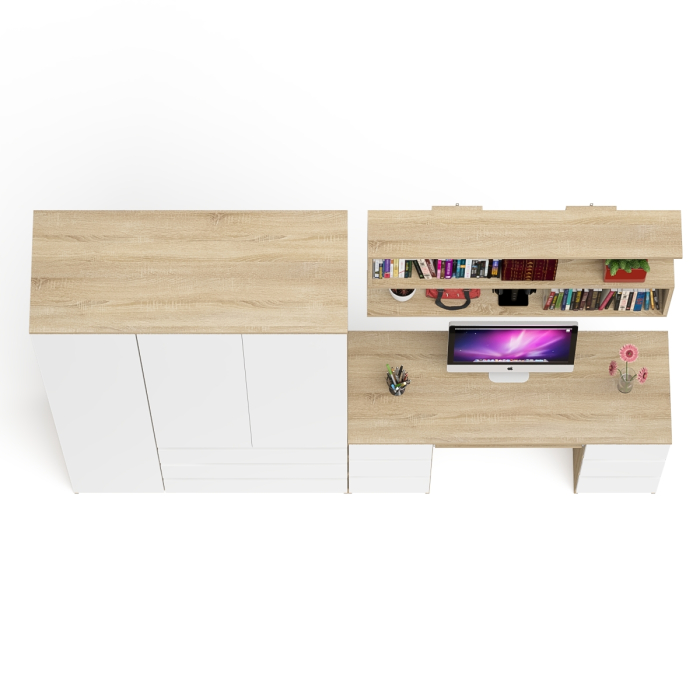 Домашние кабинеты, Шкаф-комод трёхдверный Мори МШ1200.1 с письменным столом и открытой книжной полкой