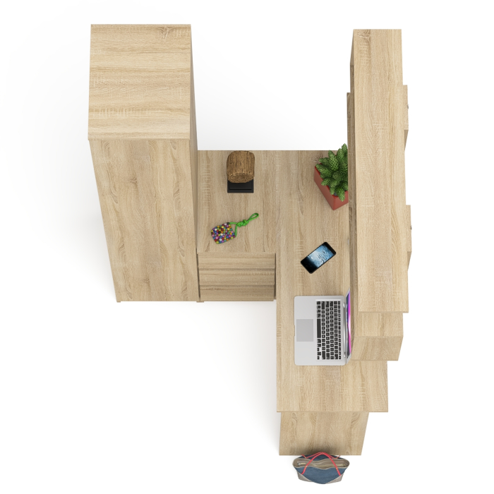 Домашние кабинеты, Угловой компьютерный стол с ящиками Мори МС-16 левый с книжной полкой и пеналом с полками