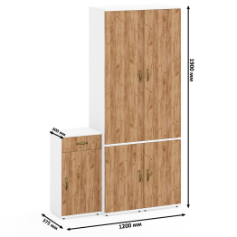 Тумбочка с ящиком и полкой за дверкой и два пенала пять полочек Лидер-8
