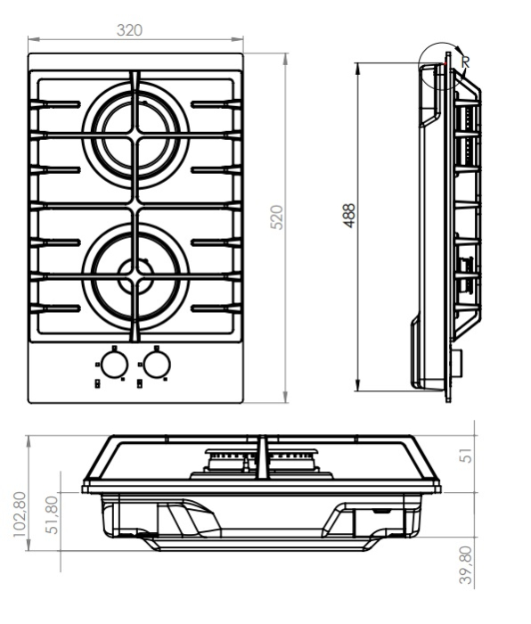 Встраиваемые варочные панели, Газовая варочная панель Konigin Flash 302 BKG