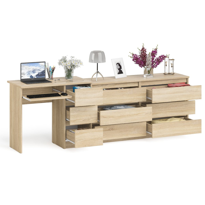 Домашние кабинеты, Комод 1380 6-ть ящиков Мори с однотумбовым столом компьютерным МС-6 правым