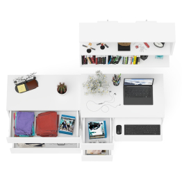 Компьютерный стол три ящика слева Мори с комодом Мори МК800.1 и полкой на 900