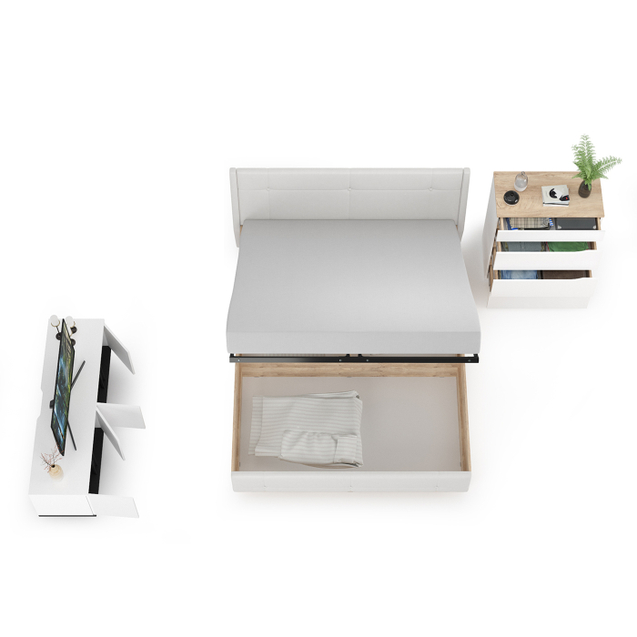 Спальные гарнитуры, Спальный гарнитур Муссон № 22 белый/чёрный/дуб эндгрейн/иск.к белая, 1600х2000 мм