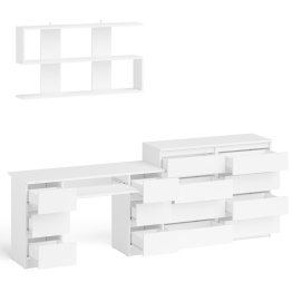 Полка Мори 1200 с письменным столом Мори МС-2 и комодом на восемь ящиков