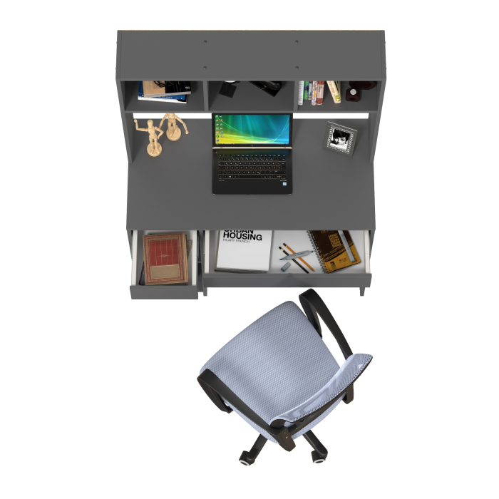 Прямые компьютерные столы, Стол компьютерный Mobi Комфорт 12.77F с серым креслом 103