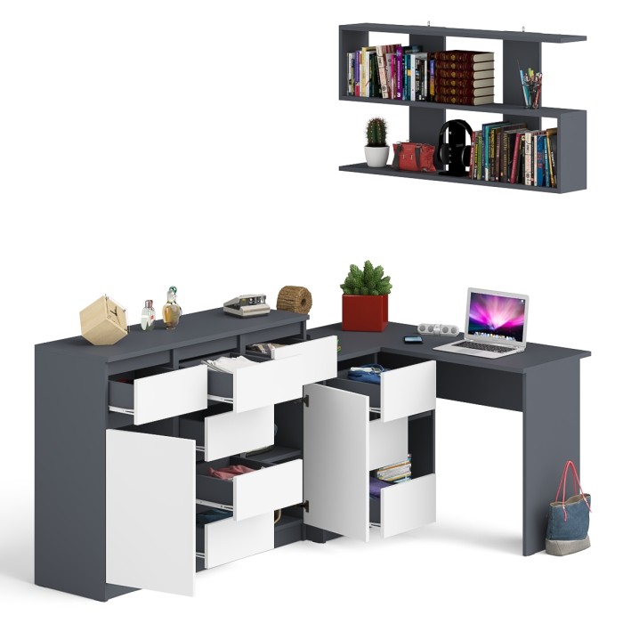 Домашние кабинеты, Стол компьютерный угловой Мори МС-16 левый с комодом МК1200.4 и навесной открытой полкой 1200