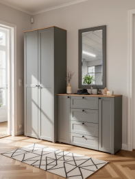 Два шкаф-пенала с полками для прихожей Остин и комод с настенным зеркалом