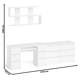 Широкий комод Мори на шесть ящиков с двутумбовым столом МС-2 и открытой полкой