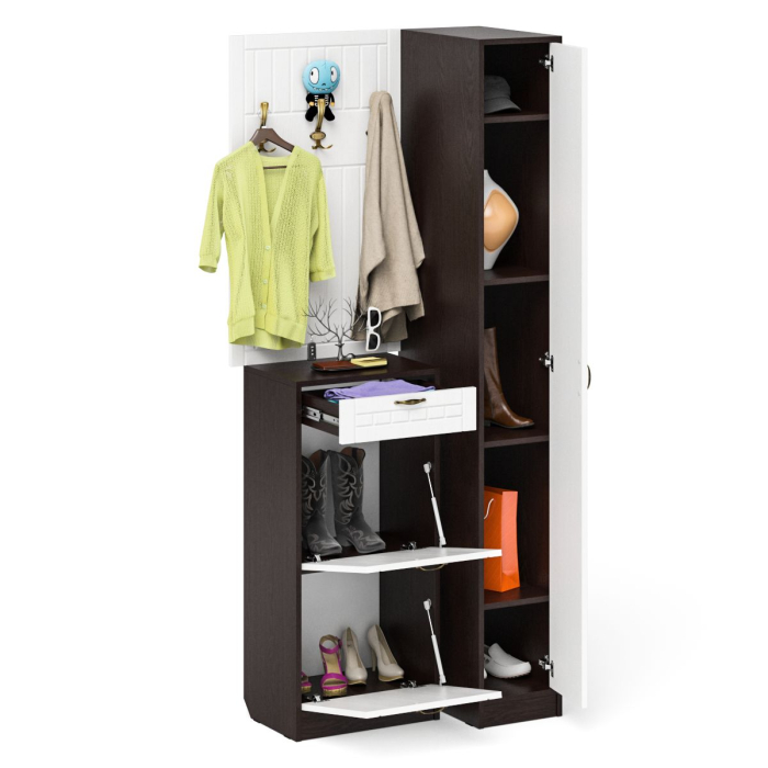 Прихожие, Высокая обувница с вешалкой с крючками и пеналом П-6-500 для прихожей фрезеровка прованс