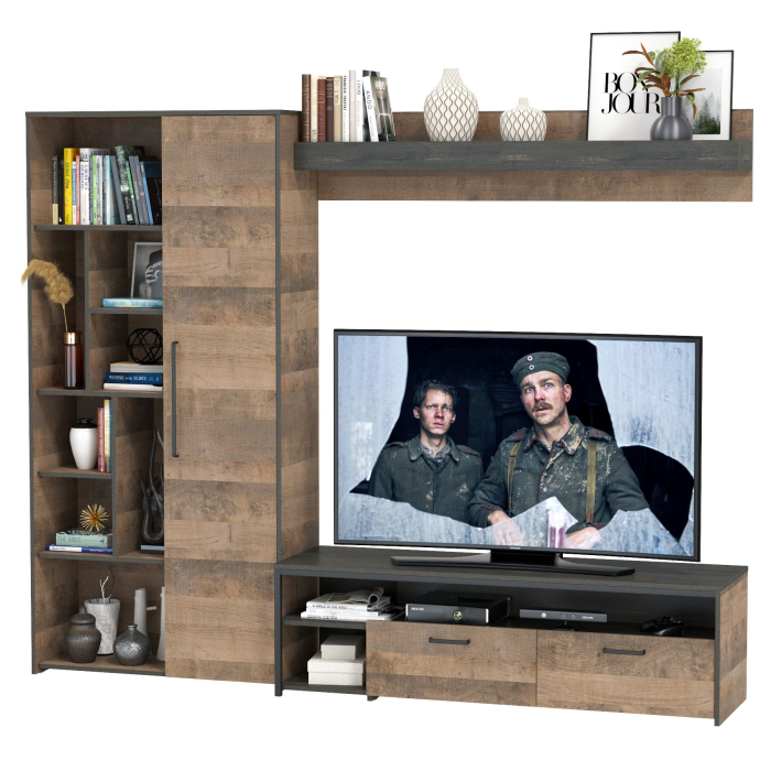 Стенки для гостиной, Тумба под ТВ с верхней полкой и шкаф-стеллаж Трувор